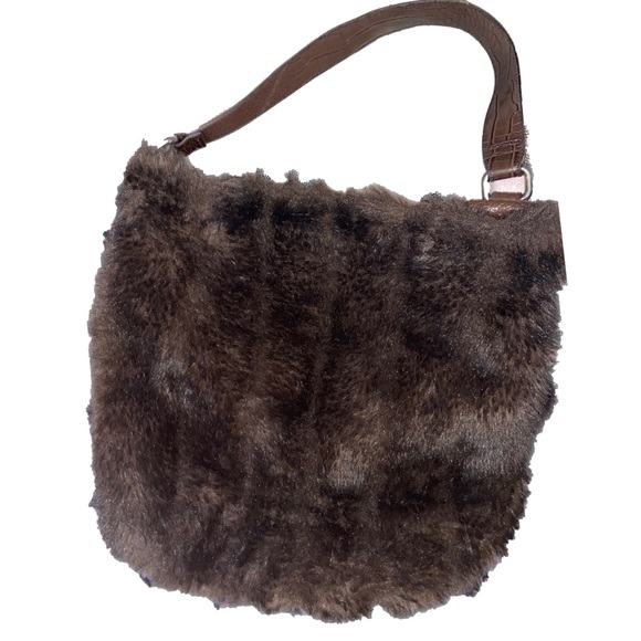 Bath & Body Works Handbags - VTG RARE - Large Dark Brown Faux Fur & Leather Shoulder Bag